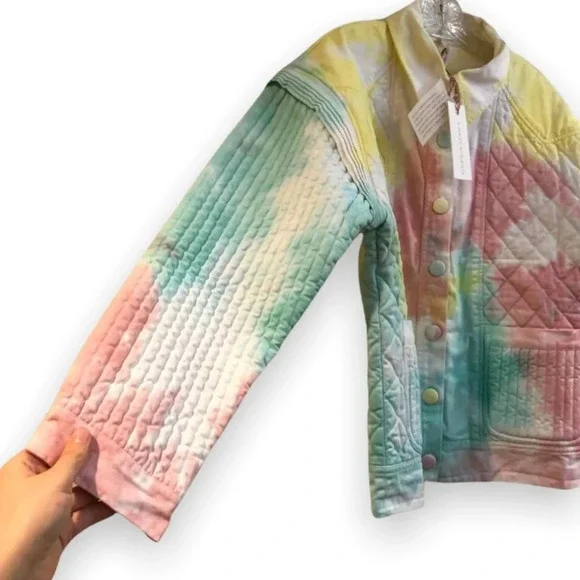 NEW LoveShackFancy Adelade Quilted Denim Colorful Pastel Preppy Jean Jacket S